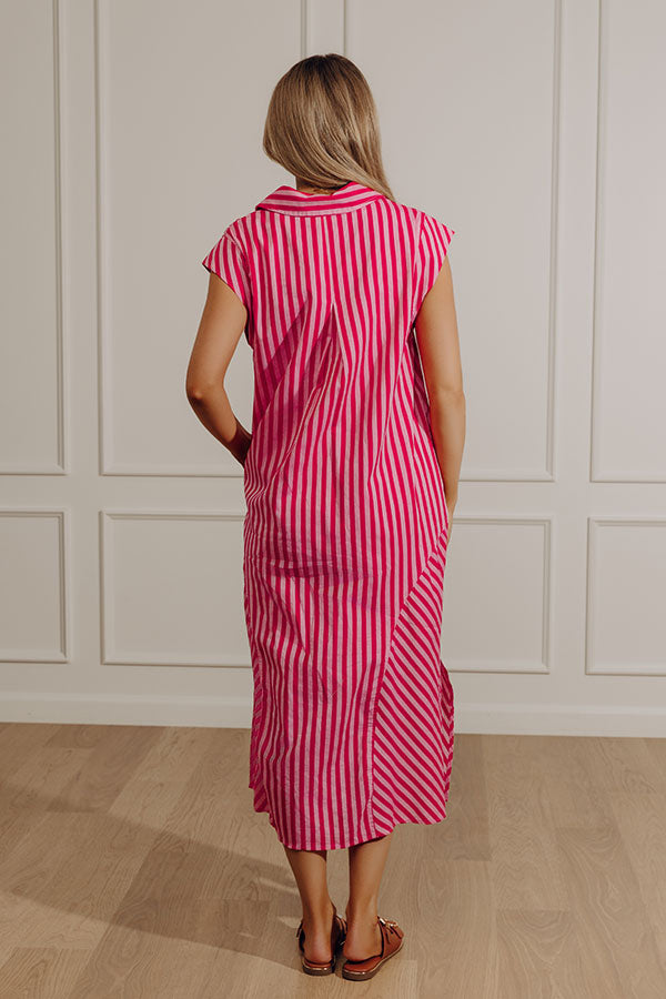 Sweet Stripes Midi Dress in Hot Pink Image - 4