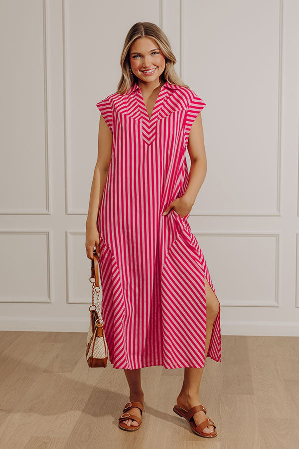 Sweet Stripes Midi Dress in Hot Pink Image - 1
