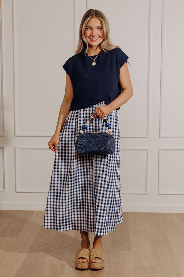 Countryside Chic Two Piece Gingham Midi Dress in Navy