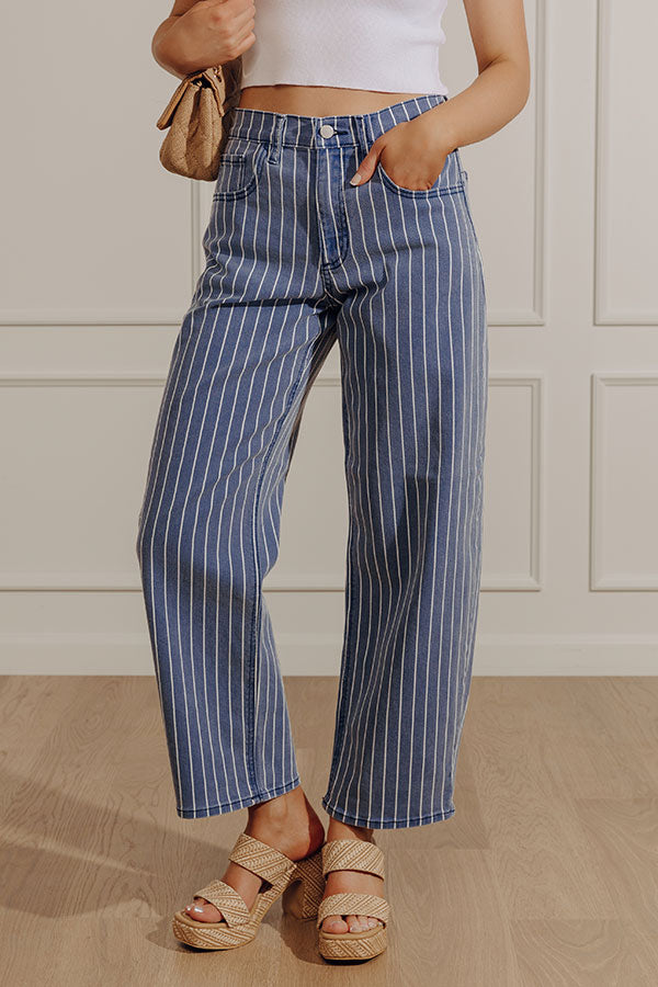 JUST USA Tobi Midrise Stripe Barrel Leg Jean Image - 2