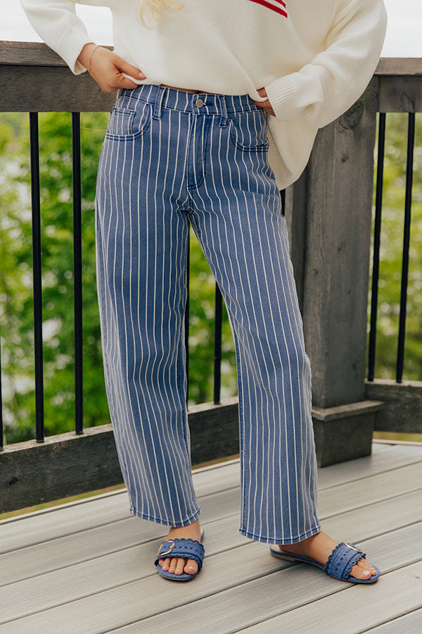 JUST USA Tobi Midrise Stripe Barrel Leg Jean Image - 1