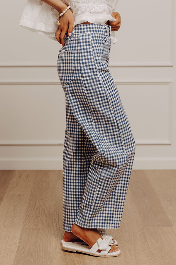 JUST USA Lulu High Waist Gingham Barrel Leg Jean Image - 4
