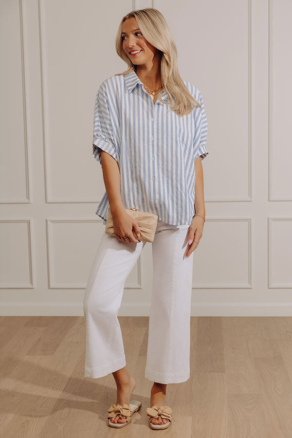 Stripe Me Happy Oversized Button Up Top in Blue Image - 1