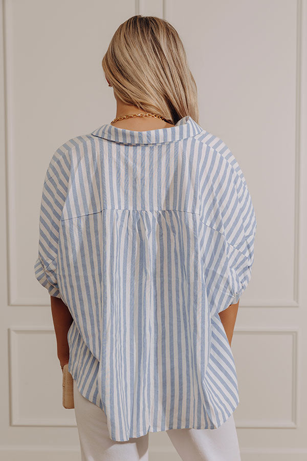 Stripe Me Happy Oversized Button Up Top in Blue Image - 4