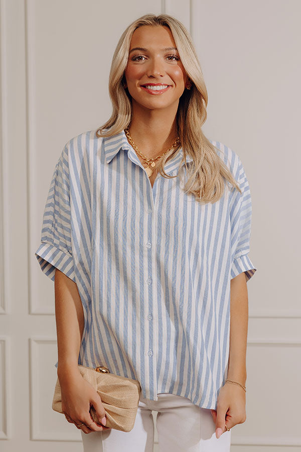 Stripe Me Happy Oversized Button Up Top in Blue Image - 2