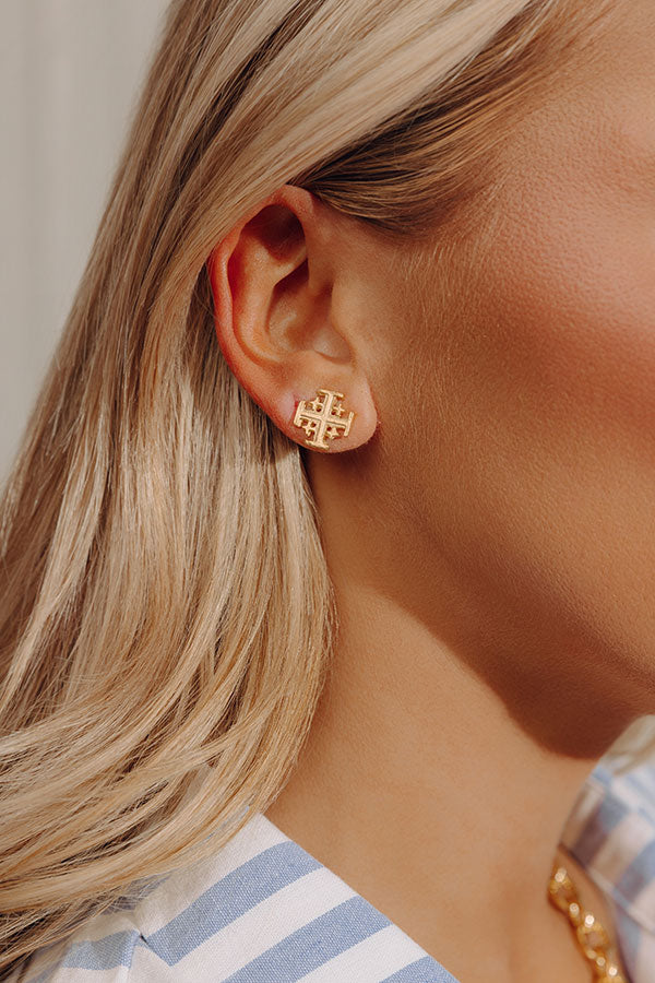Susan Shaw Jerusalem Cross Stud Earrings Image - 2