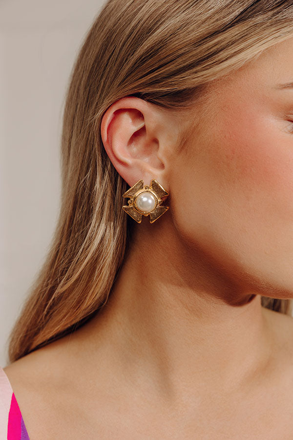 Susan Shaw Maltese Cross Pearl Stud Earrings