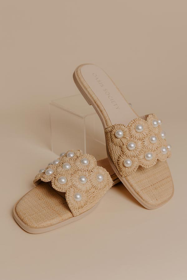The Cathleen Raffia Woven Embellished Sandal in Tan Image - 1