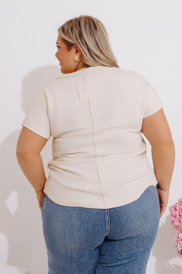 Casual Brunch Ribbed Top in Cream Curves Image - 4