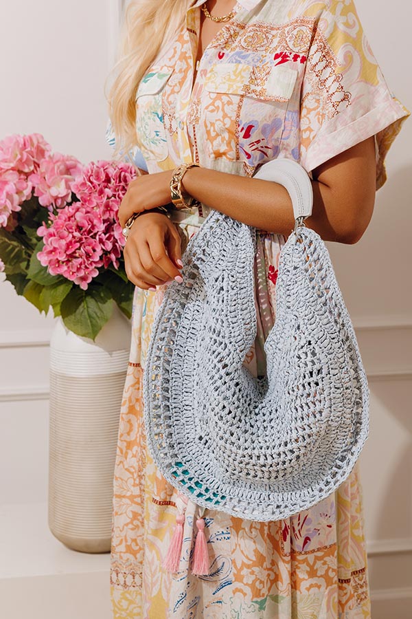 Camden Straw Woven Hobo Bag in Light Powder Blue