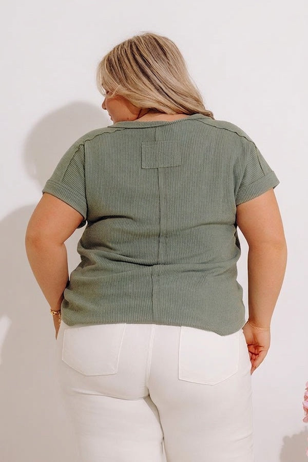 Casual Brunch Ribbed Top in Sage Curves Image - 5