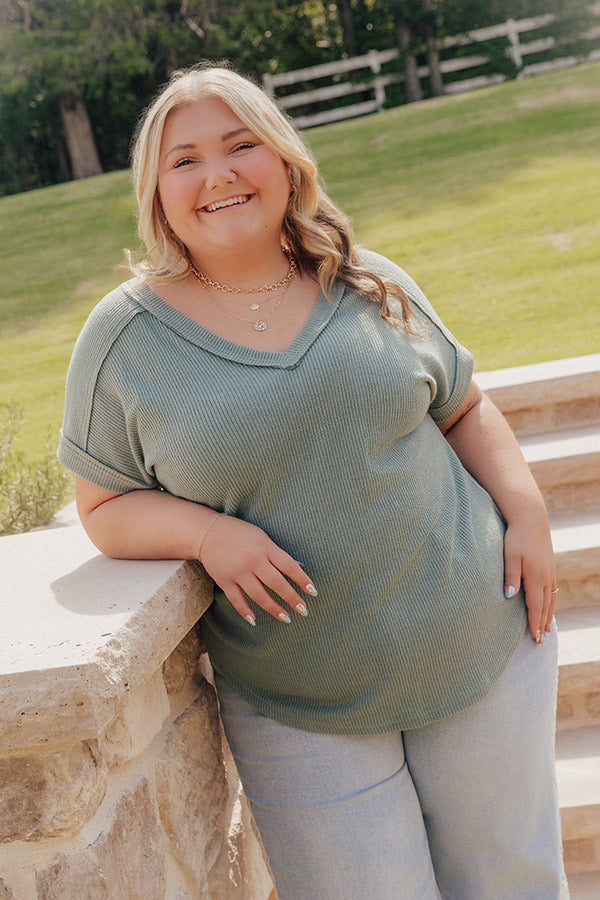 Casual Brunch Ribbed Top in Sage Curves Image - 1