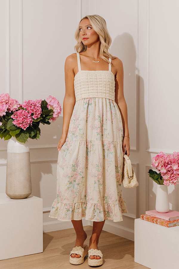 Fields Of Grace Floral Eyelet Midi Dress Image - 5