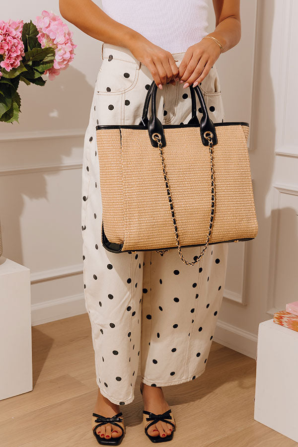 Jaxon Straw Woven Tote in Black