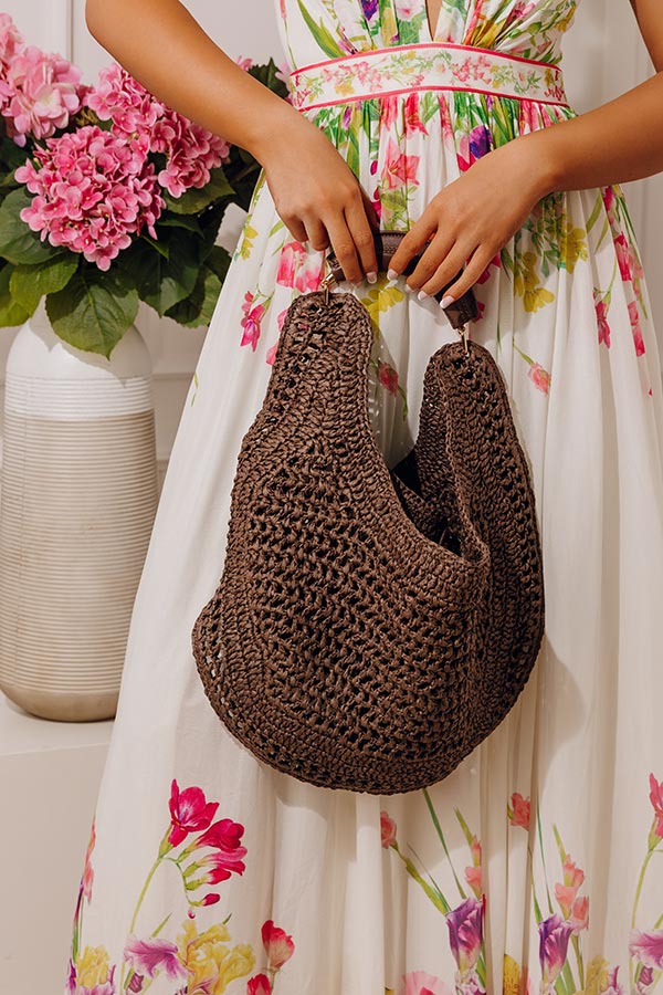 Camden Straw Woven Hobo Bag in Chocolate Image - 1