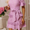 Tea Garden Party Lace Tiered Mini Dress in Dusty Purple Image - 1