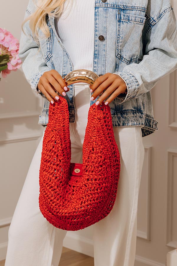 Camden Straw Woven Hobo Bag in Red Image - 2
