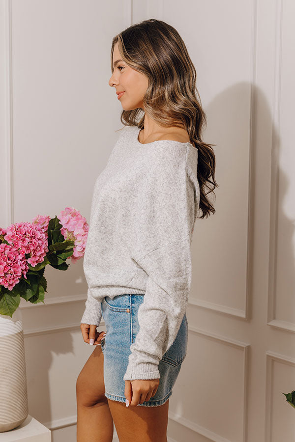 Soft Crush Knit Sweater Top in Heather Grey Image - 3