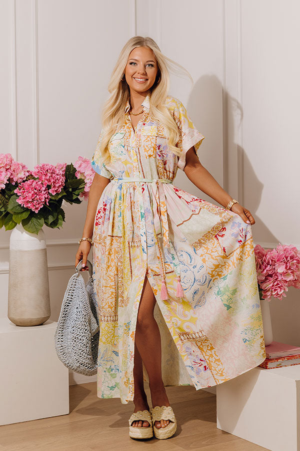 Gentle Heart Floral Color Block Midi Dress