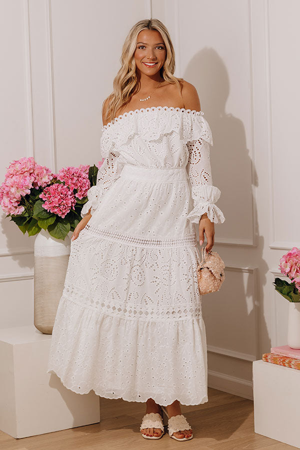 Graceful Intent Off Shoulder Eyelet Midi Dress Image - 1