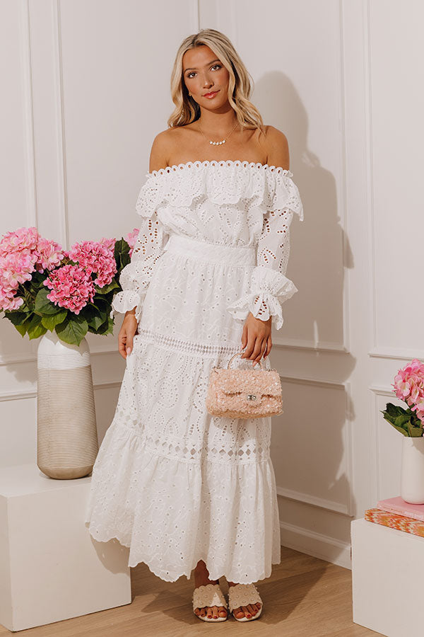 Graceful Intent Off Shoulder Eyelet Midi Dress Image - 2