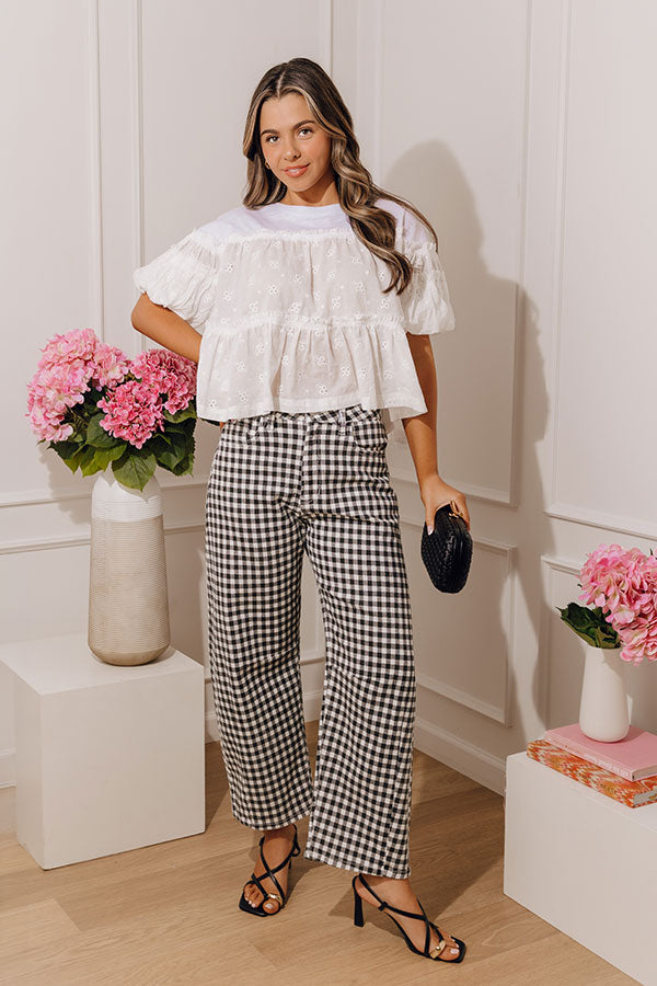 JUST USA Mae Midrise Barrel Leg Gingham Jean