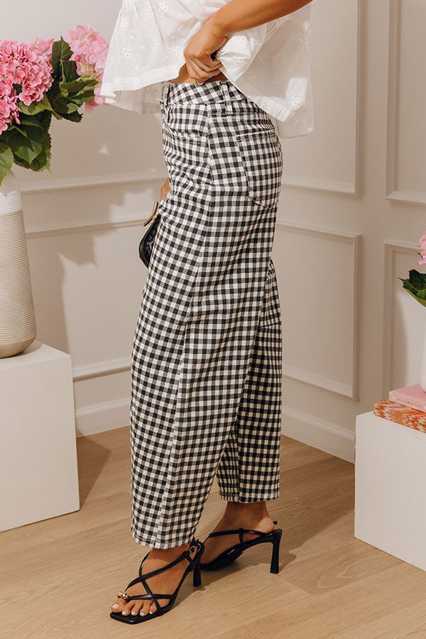 JUST USA Mae Midrise Barrel Leg Gingham Jean Image - 3