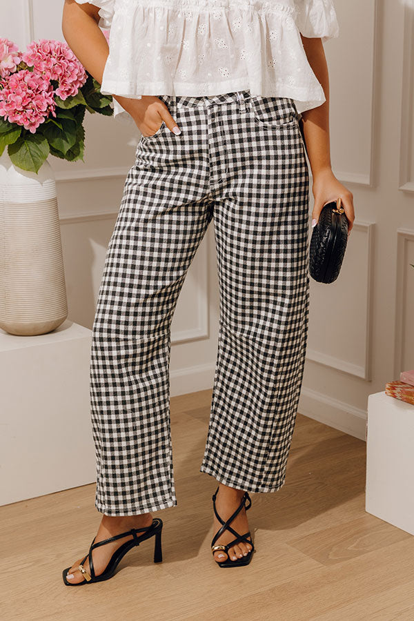 JUST USA Mae Midrise Barrel Leg Gingham Jean Image - 2