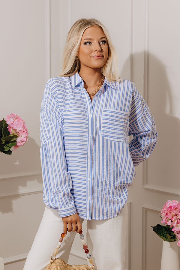 Bold by the Bay Oversized Button Up Top in Light Blue Image - 2