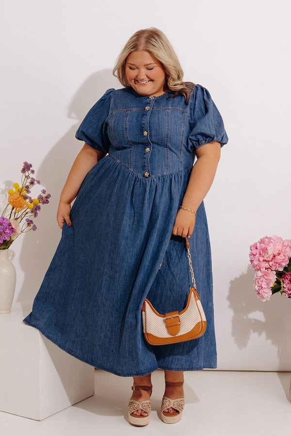 Fifth Avenue Chic Denim Midi Dress Curves Image - 3