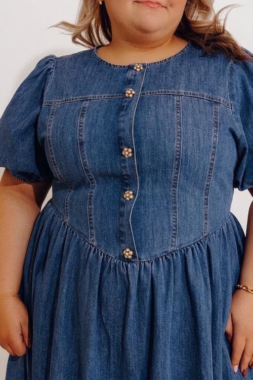 Fifth Avenue Chic Denim Midi Dress Curves Image - 2