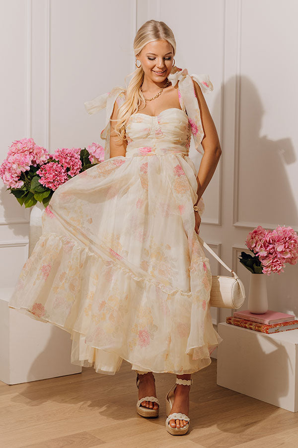 Sweet Evening Floral Organza Midi Dress Image - 3