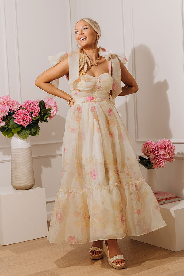 Sweet Evening Floral Organza Midi Dress Image - 1