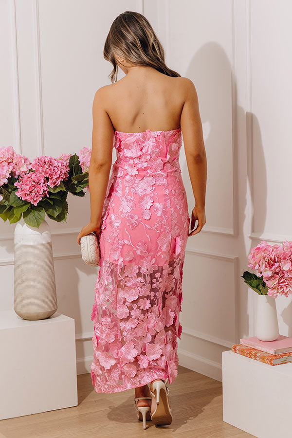 Romance in Bloom Floral Embroidered Midi Dress in Pink Image - 3