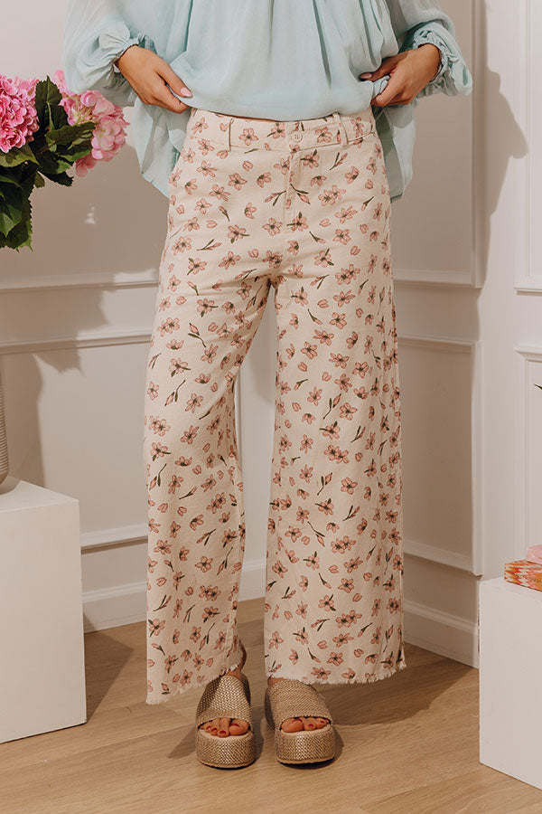 The Meadow High Waist Floral Wide Leg Pants in Oatmeal