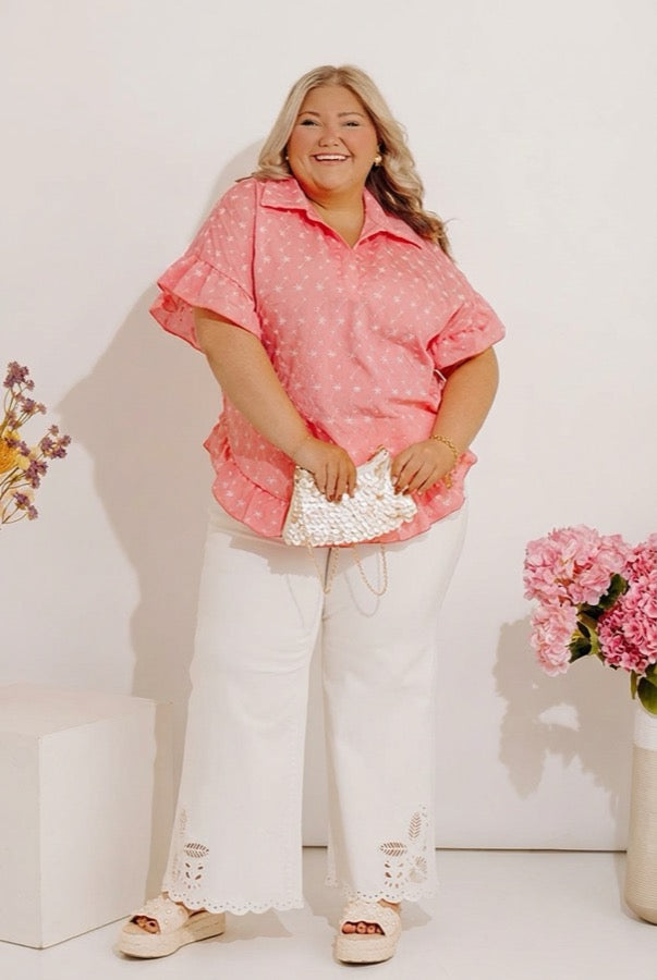 Sweet Stitch Eyelet Embroidered Top Curves Image - 5