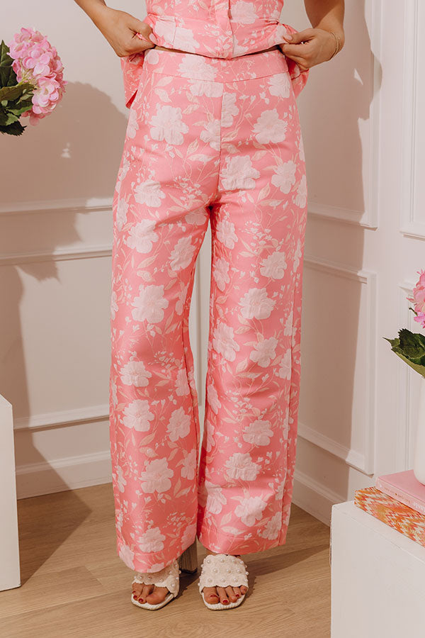 Elegant Bloom High Waist Floral Jacquard Wide Leg Pants
