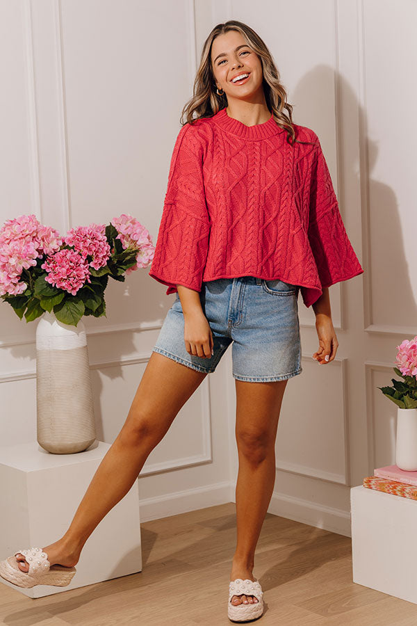 Timeless Charm Cable Knit Sweater Top in Red Image - 1