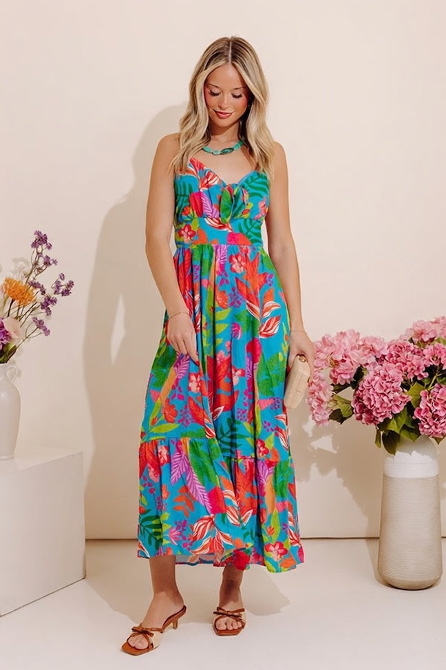 Vacay Views Floral Front Tie Midi Dress Image - 3