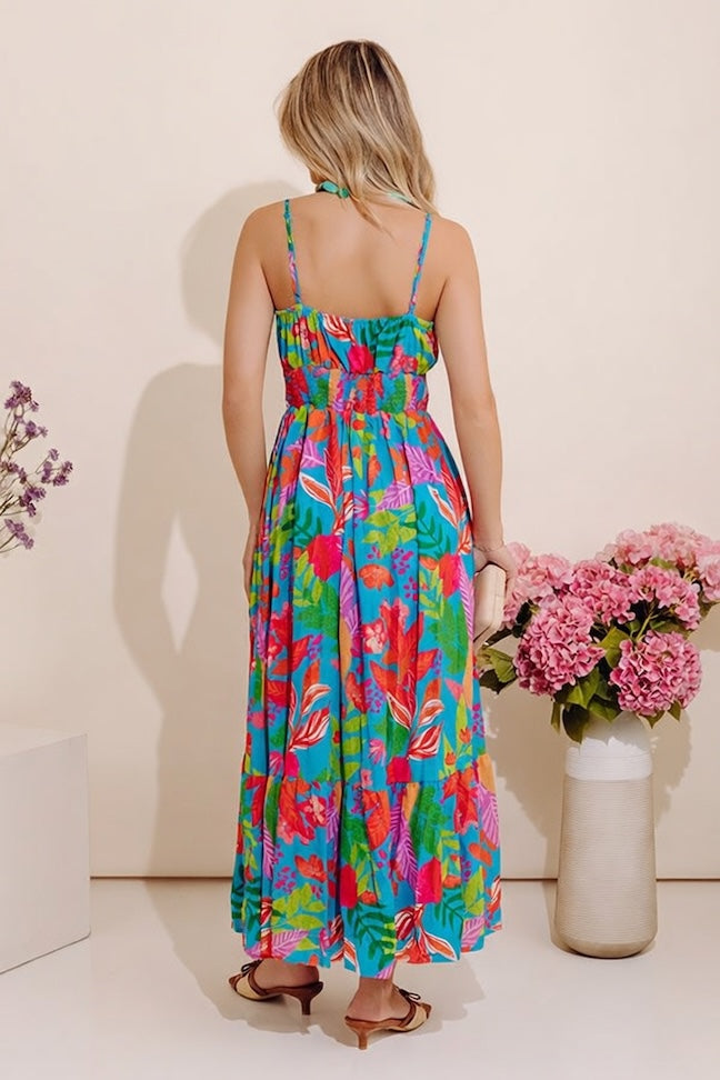 Vacay Views Floral Front Tie Midi Dress Image - 4
