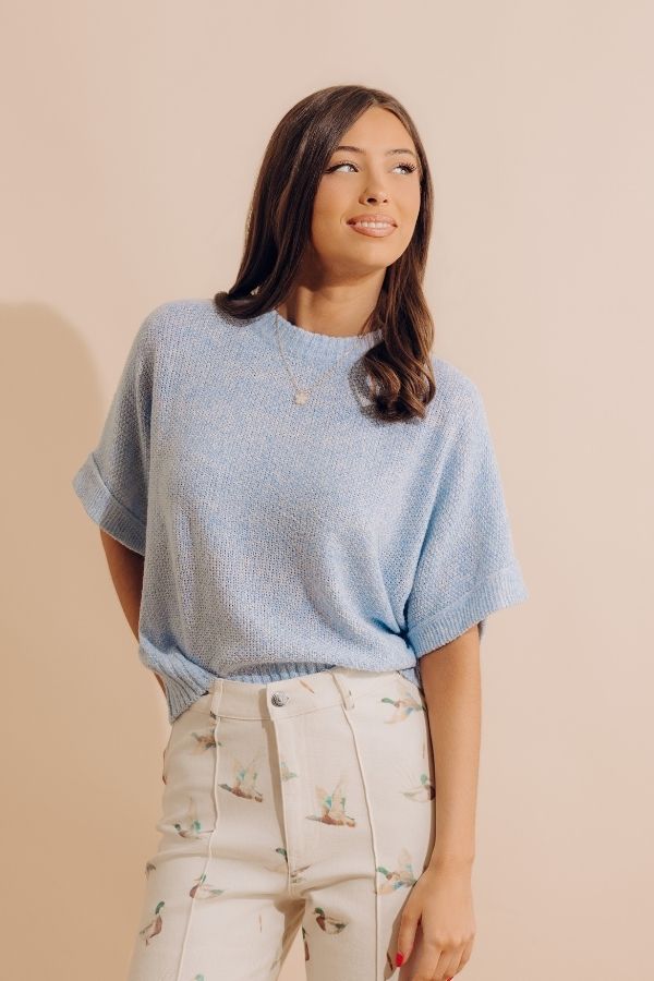 Easygoing Charm Knit Top in Sky Blue