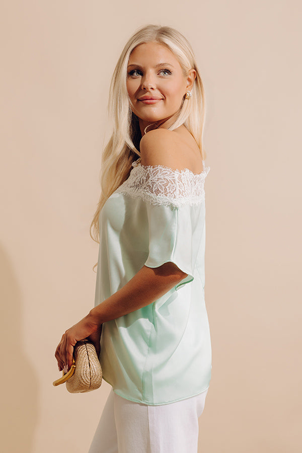 Lovely In Lace Satin Top in Mint Image - 3