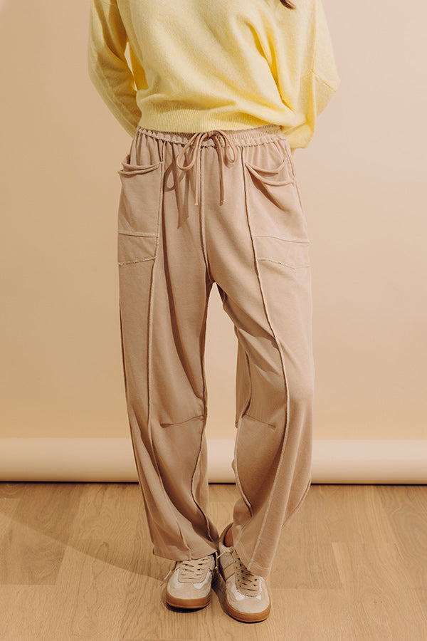The Callie High Waist Vintage Wash Barrel Leg Pants in Iced Latte