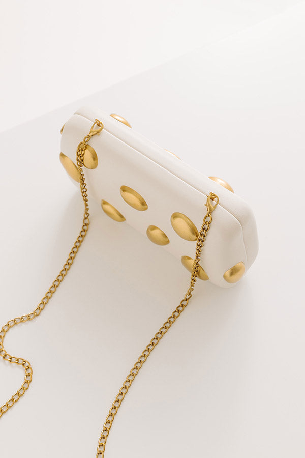 Call It Chic Faux Leather Studded Clutch in Cream Image - 5
