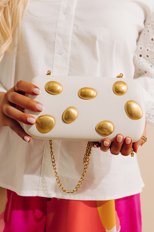 Call It Chic Faux Leather Studded Clutch in Cream Image - 4
