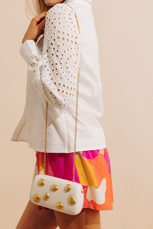 Call It Chic Faux Leather Studded Clutch in Cream Image - 3