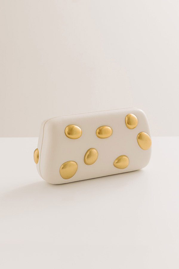 Call It Chic Faux Leather Studded Clutch in Cream Image - 2