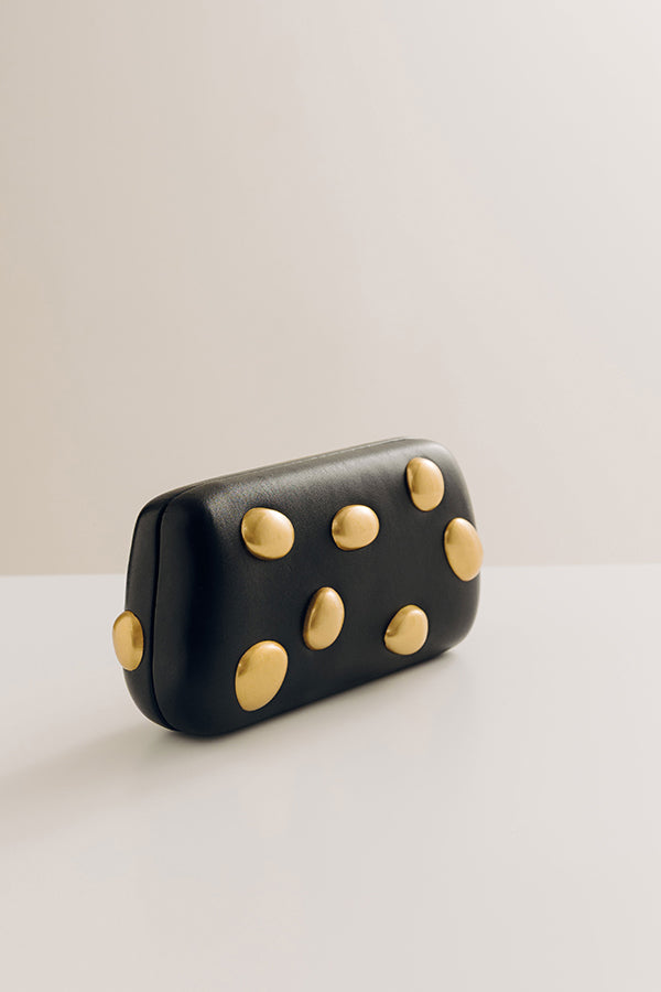 Call It Chic Faux Leather Studded Clutch in Black Image - 1