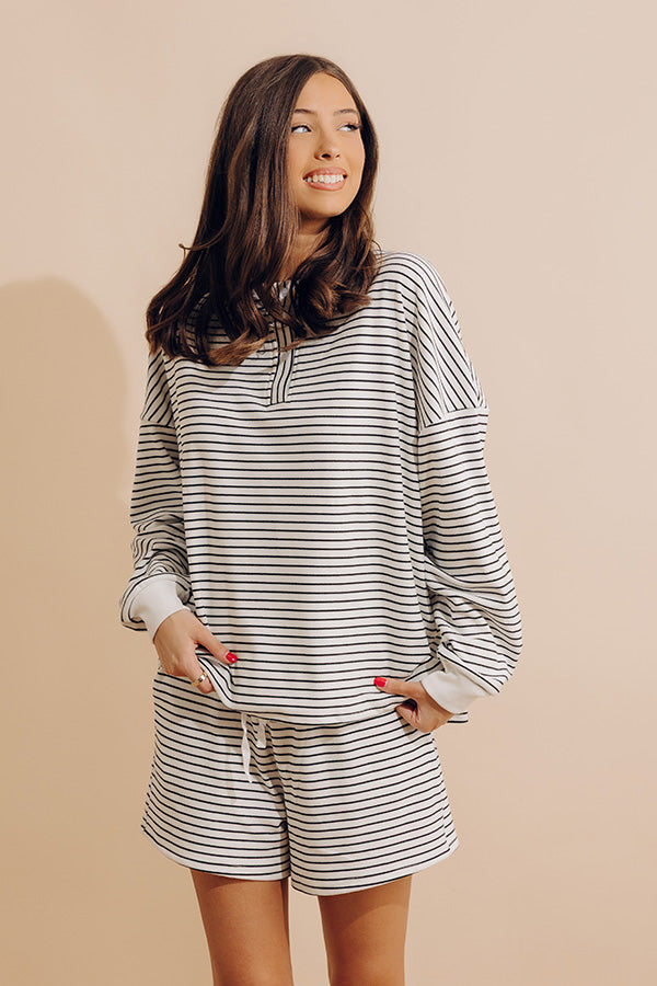 Simply Soft Stripe Henley Top in White Image - 3
