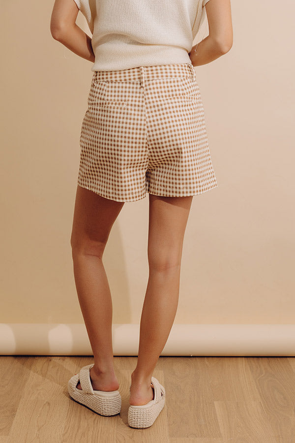Checkered Charm High Waist Gingham Shorts in Brown Image - 4